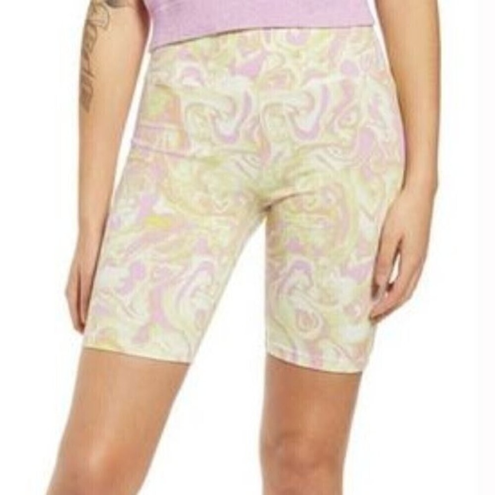 BP NWT Junior's High Waist Bike Shorts Pink Yellow Tie Dye Size XS
